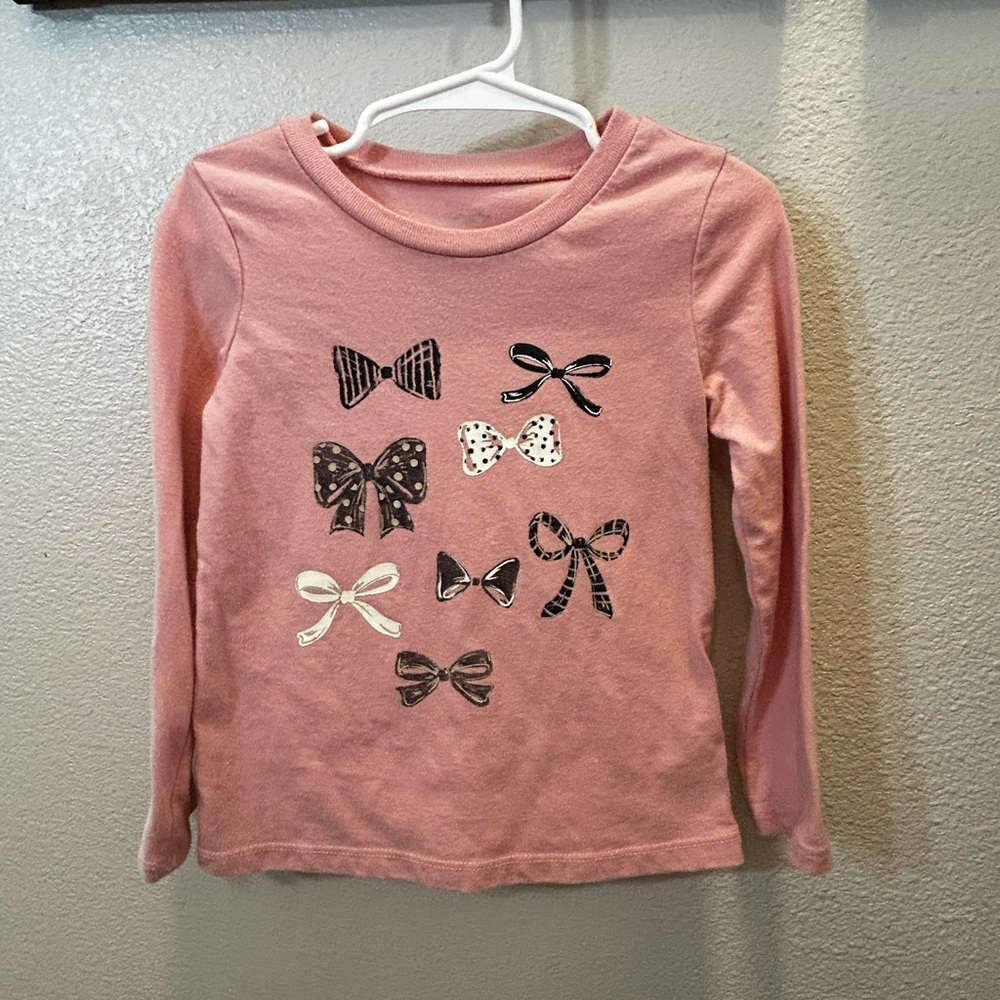 Carter's Pink Long Sleeve Tee with Bow Patterns